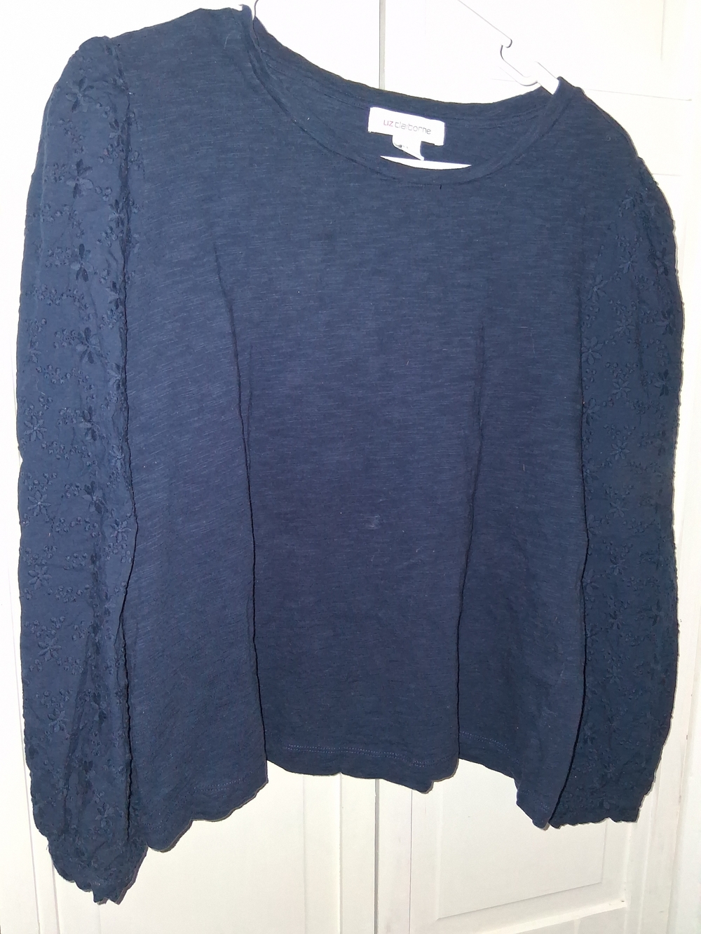 Liz Claiborne Navy Eyelet-Sleeve Pullover Top